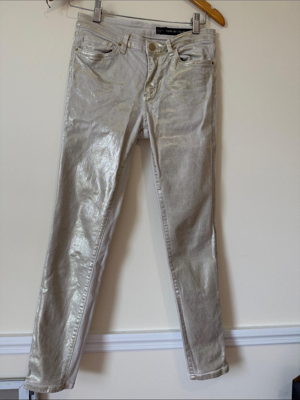 Armani Exchange Metallic Silver Skinny Jeans
